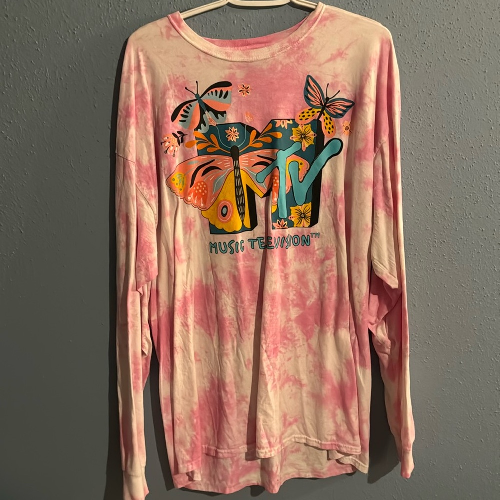 Pink tie dye long sleeve shirt plus size